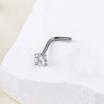 Bohemian Style 304 Stainless Steel Pave Clear Cubic Zirconia L-Shaped Nose Rings FS-WG96CDA-11-1