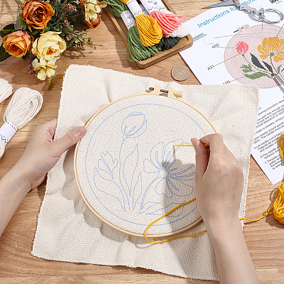 Flower Pattern Punch Embroidery Starter Kits DIY-WH20007-743A-1