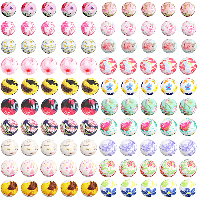 100Pcs 20 Colors Printed Round Silicone Focal Beads SIL-PA0001-41-1