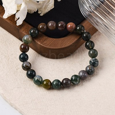 Natural Indian Agate Beaded Stretch Bracelets BJEW-I253-8mm-11-1