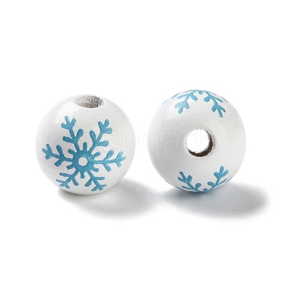 Printed Wood European Beads WOOD-Z002-08C-1