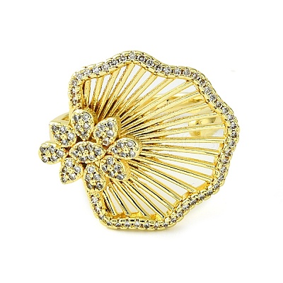 Brass Micro Pave Cubic Zirconia Open Cuff Rings RJEW-K256-07G-1