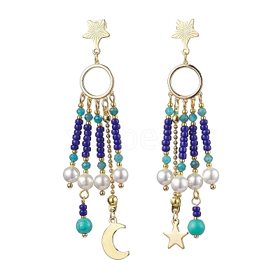 Glass Seed Beads & Shell Pearl Chandelier Earrings EJEW-TA00488-1