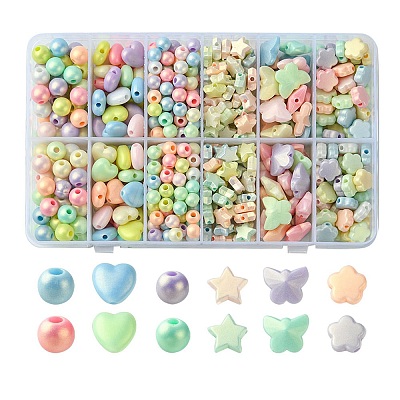 Spray Painted Frosted Opaque Acrylic Beads Sets ACRP-YW0001-10-1