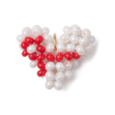 Glass Seed Beaded Heart Pendants PALLOY-MZ00546-1