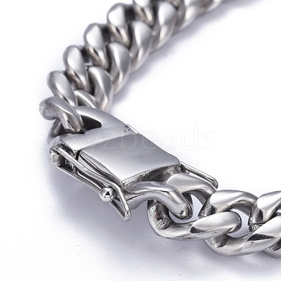 Tarnish Resistant Men's 304 Stainless Steel Cuban Link Chain Bracelets BJEW-P263-B02-P-1