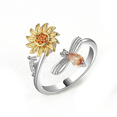 Cubic Zirconia Rotating Open Cuff Ring MATO-PW0001-061P-11-1