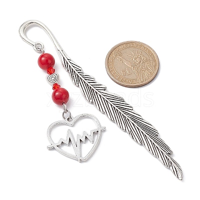 Valentine's Day Alloy Heart Pendant Bookmarks AJEW-JK00270-1