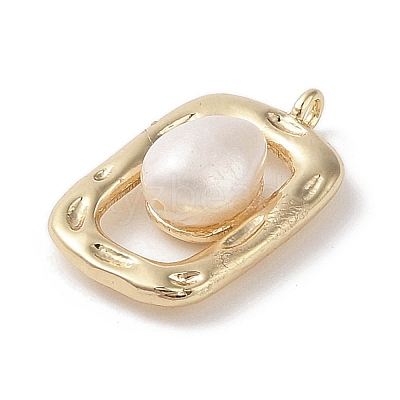 Brass Pendants with Oval Freshwater Pearl KK-G491-21G-1
