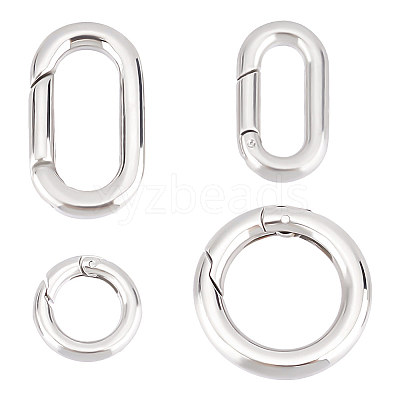 4Pcs 4 Styles 304 Stainless Steel Spring Gate Rings STAS-UN0051-09-1