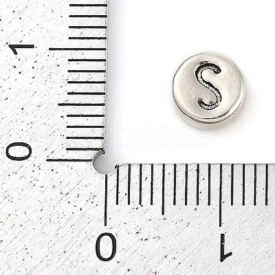 925 Sterling Silver Flat Round with Letter Beads STER-G044-01AS-S-1