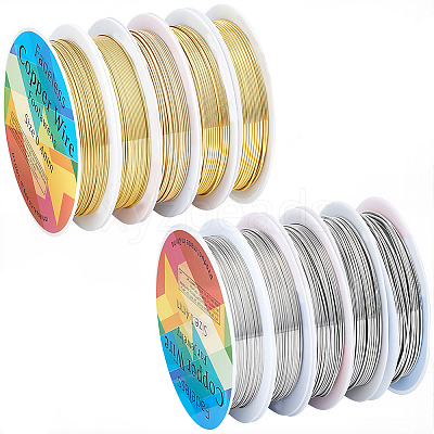 10 Rolls 10 Styles Round Copper Jewelry Wire CWIR-BBC0001-10-1