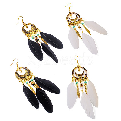 2Pairs 2 Colors Feather Chandelier Earrings EJEW-TA0001-81C-1