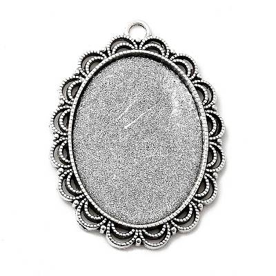 Tibetan Style Antique Silver Alloy Flat Oval Pendant Cabochon Settings X-TIBEP-M022-58AS-1