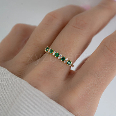 925 Sterling Silver Micro Pave Green Cubic Zirconia Finger Rings FS-WG746A1-03-1