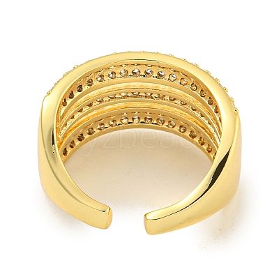 Rack Plating Five Row Brass Micro Pave Cubic Zirconia Open Cuff Ring RJEW-C082-14G-1