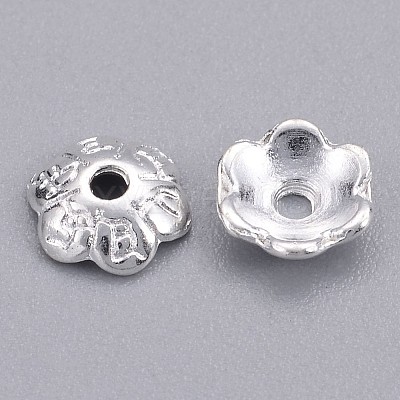 6-Petal Tibetan Style Alloy Flower Bead Caps TIBE-S220-S-RS-1