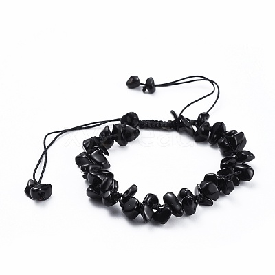 Adjustable Natural Obsidian Chip Beads Braided Bead Bracelets BJEW-JB04392-03-1