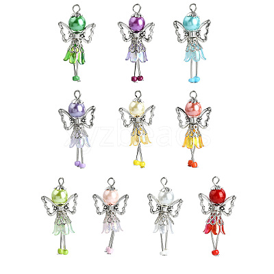 30Pcs 10 Styles Handmade Glass Pearl Beads Pendants PALLOY-CJD00004-1