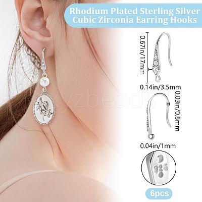 Anti-Tarnish 3 Pairs Rhodium Plated 925 Sterling Silver Earring Hooks STER-BBC0006-71-1