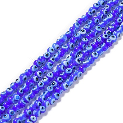 Handmade Evil Eye Lampwork Round Bead Strands LAMP-L055-4mm-15-1