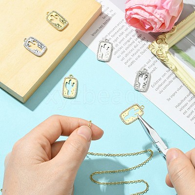 6Pcs 2 Colors Brass Micro Pave Cubic Zirconia Pendants KK-CJ0003-22-1