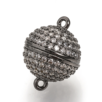 Brass Micro Pave Cubic Zirconia Magnetic Clasps with Loops ZIRC-S058-04B-8mm-1