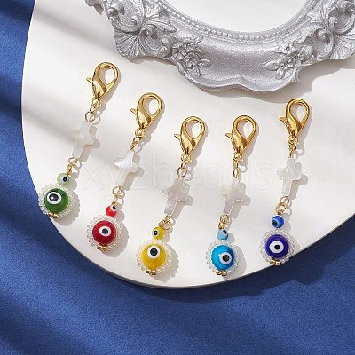 Lampwork & Glass Seed Bead Pendant Decorations HJEW-MZ00041-1