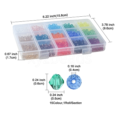 15 Strands 15 Colors Transparent Glass Beads Strands EGLA-FS0001-46-1