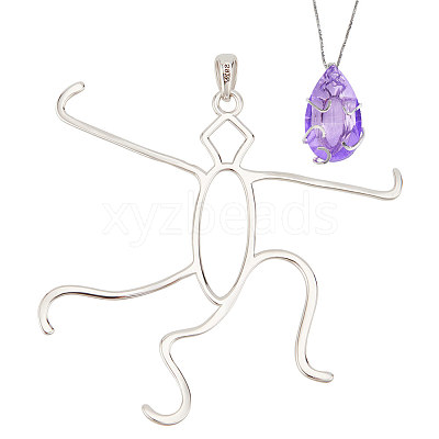 1Pc Rhodium Plated 925 Sterling Silver 5 Claw Prongs Pendant Blank Oval Shape Cabochon Settings STER-BC0002-10B-P-1