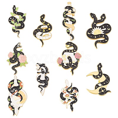 9Pcs 9 Style Snake Enamel Pin JEWB-BC0001-08-1