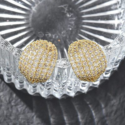 C-Shaped Brass & Clear Cubic Zirconia Stud Earrings KK-CBA36A2-10G-1