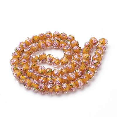 Handmade Gold Sand Lampwork Beads Strands LAMP-R141-8mm-07-1