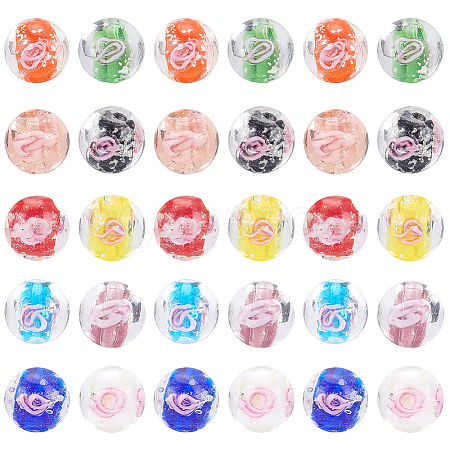   60Pcs 10 Colors Handmade Luminous Inner Flower Lampwork Beads LAMP-PH0001-22A-1