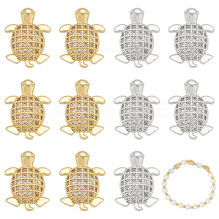 12Pcs 2 Colors Rack Plating Brass Micro Pave Clear Cubic Zirconia Beads KK-WR0001-61-1
