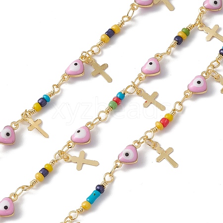 Enamel Heart with Evil Eye Link Chains CHC-C003-25G-03-1