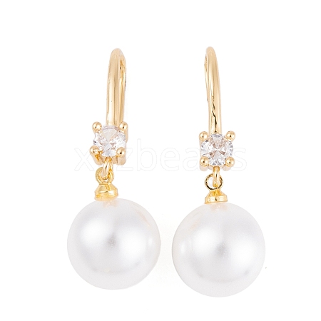 Rack Plating Brass Cubic Zirconia ABS Pearl Earring Hooks EJEW-S219-16G-06-1