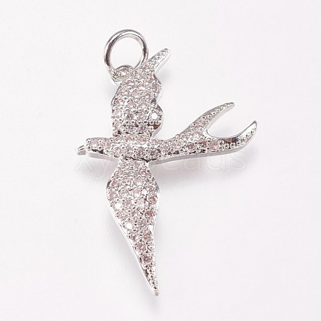 Brass Micro Pave Cubic Zirconia Bird Pendants ZIRC-A009-36P-1