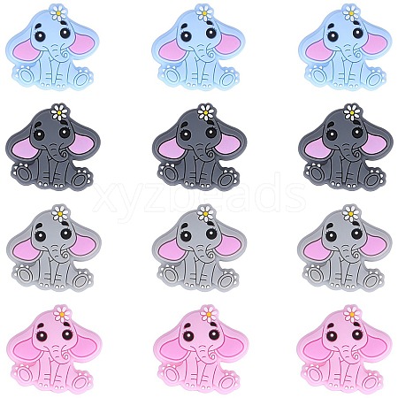 12Pcs 4 Colors Elephant Food Grade Eco-Friendly Silicone Beads SIL-SZ0001-14-1