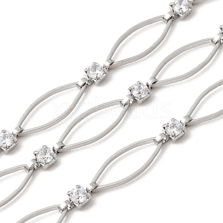 Handmade Brass Pave Clear Cubic Zirconia Horse Eye Link Chains CHC-G027-03P-1