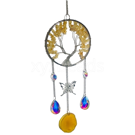 Wire Wrapped Natural Citrine Chips Tree of Life Hanging Ornaments PW-WGF337A-04-1