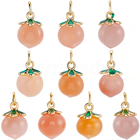 10Pcs Natural Agate Peach Charms with Brass Jump Rings G-BBC0001-62-1