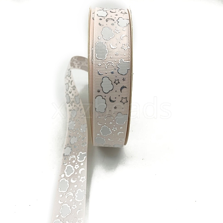 Silver Hot Stamping Cloud Moon Star Pattern Polyester Grosgrain Ribbons PW-WG81770-12-1