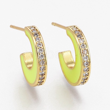 Brass Micro Pave Clear Cubic Zirconia Half Hoop Earrings EJEW-L231-64D-1