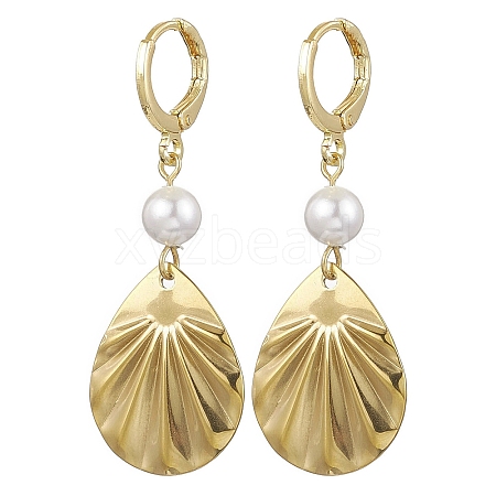 201 Stainless Steel Shell Pearl Hoop Earrings EJEW-JE06181-01-1