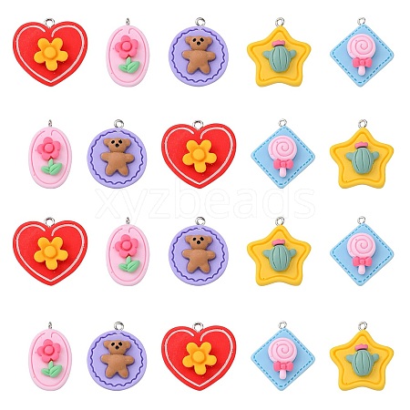 30Pcs 5 Styles Opaque Resin Pendants RESI-CJ0002-30-1