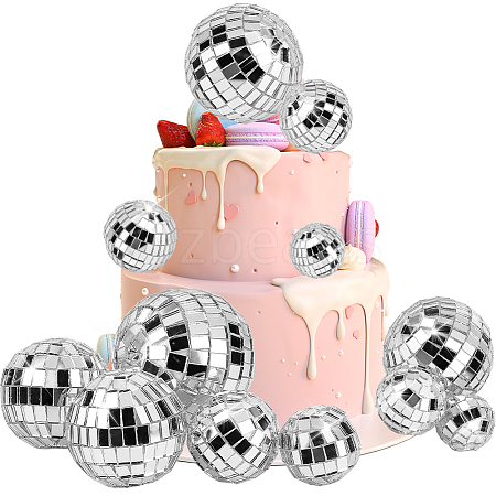 CRASPIRE 11Pcs 5 Style Plastic & Glass Disco Ball Cake Decorations FEPA-CP0001-01-1