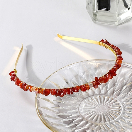 Wire Wrapped Natural Red Agate Chip Hair Bands PW-WG27230-09-1