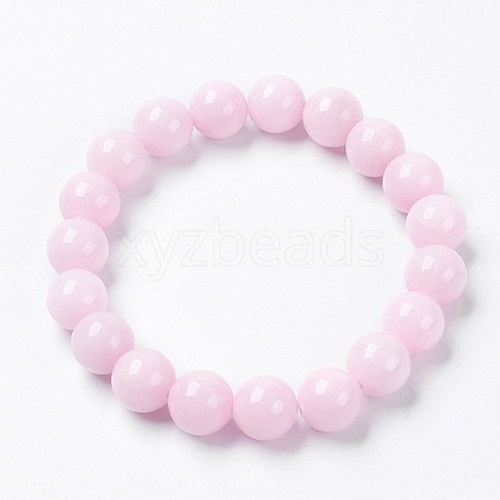 Natural Mashan Jade Beaded Stretch Bracelet BJEW-P207-05-14mm-1