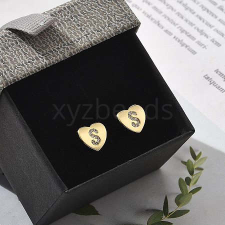 Rack Plating Brass Micro Pave Clear Cubic Zirconia Stud Earrings EJEW-K299-01G-S-1